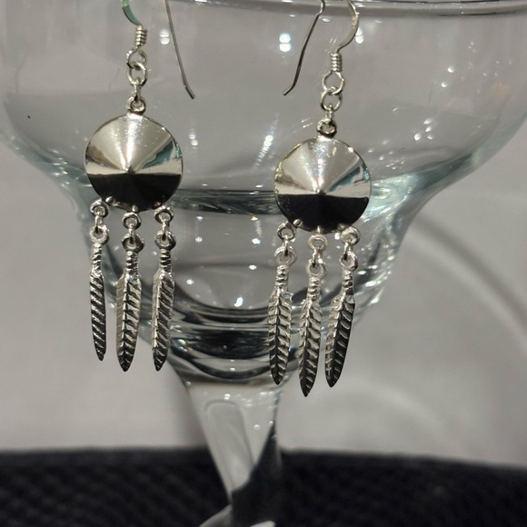 Sterling Silver 925 Feather Dangle Earrings - Southwestern Style - Picture 6 of 8